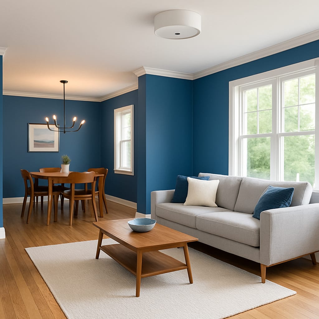 Freshly painted living and dining room