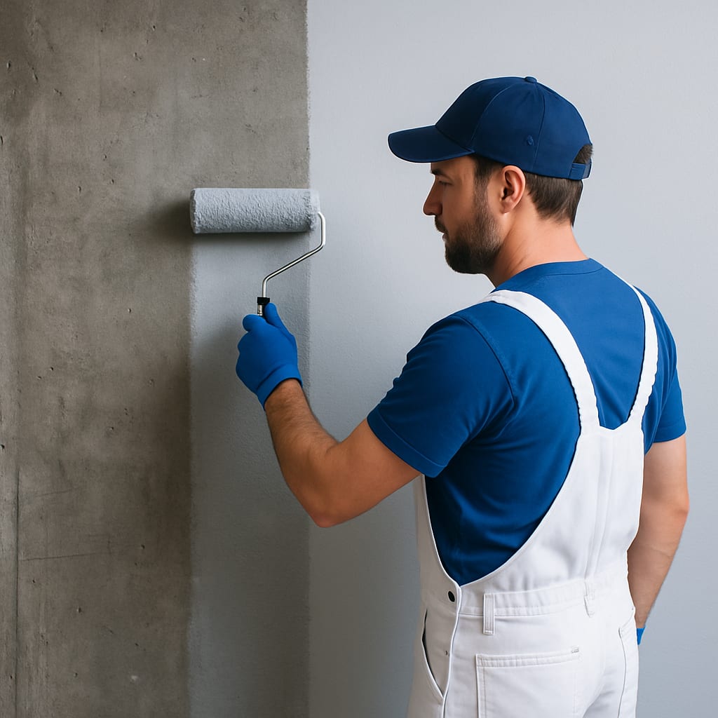 Concrete wall being painted