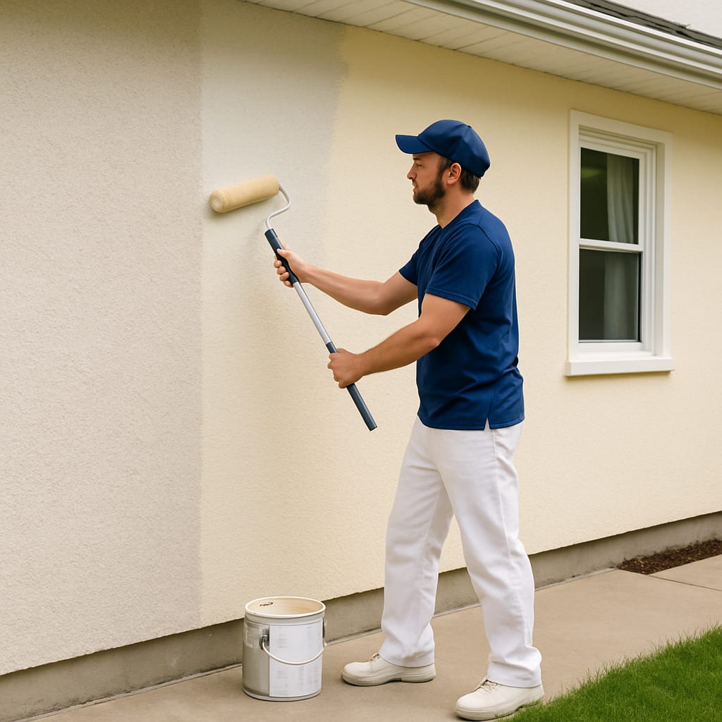 Stucco exterior being painted