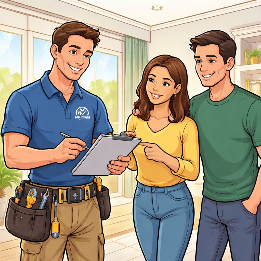 Scope of Work Confirmation - Handyman Services GTA Ontario - MyAurora MyAurora handyman reviewing scope of work with homeowners during an in-home handyman consultation in the GTA, Ontario