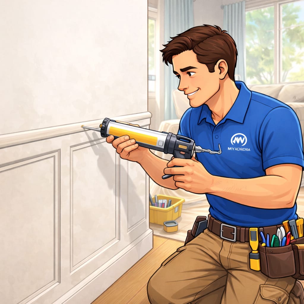Handyman Drywall Patching and Small Repairs - MyAurora - GTA Ontario MyAurora handyman applying compound during drywall patching and small repairs in a GTA home in Ontario